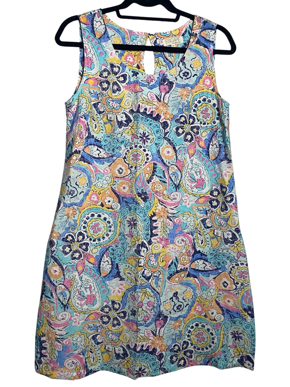 Escape By Habitat Crinkled Rayon Shift Dress Womens Xs Blue Multicolored Paisley